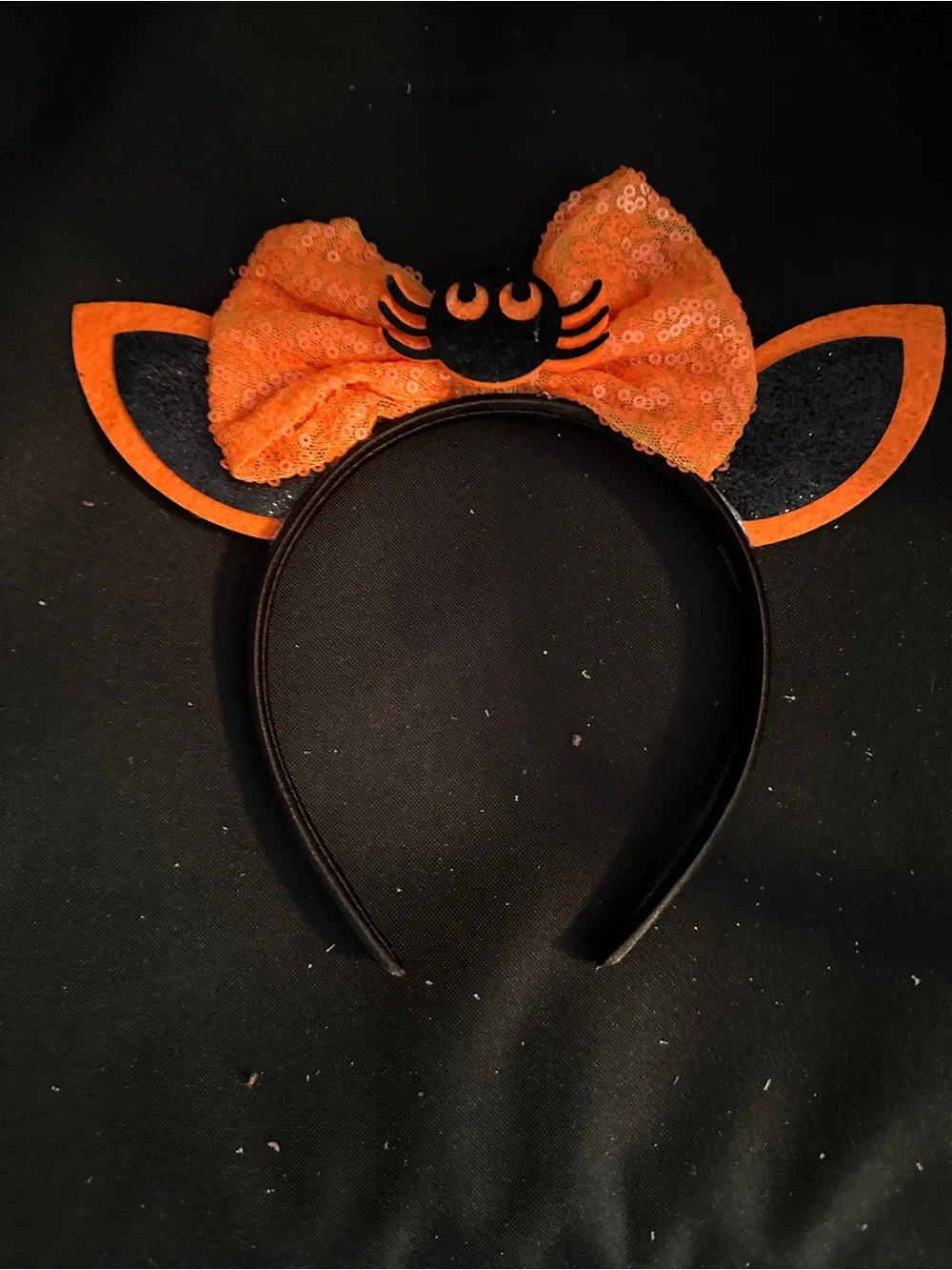 Hallaween Orange Sequin Spider Ear Headband -